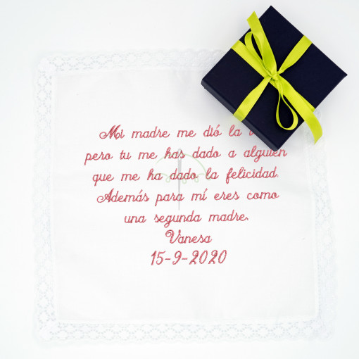 Pañuelo bordado blanco puntilla nylon suegra felicidad