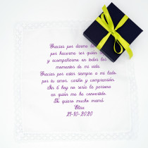 Pañuelo bordado blanco con texto gracias mama dar vida querer pañuelo bordado
