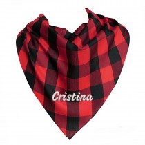 cachirulo bordado, pañuelo cuadros rojos y negros